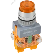 Кнопка D7-11DNZS d=22мм 1з+1р с подсв. и фикс. жел. GENERICA