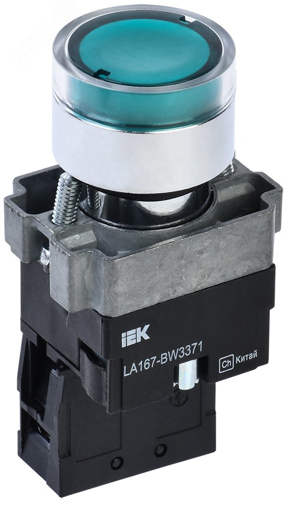 Кнопка LA167-BW3371 d=22мм RC 1з с подсвет. зеленая