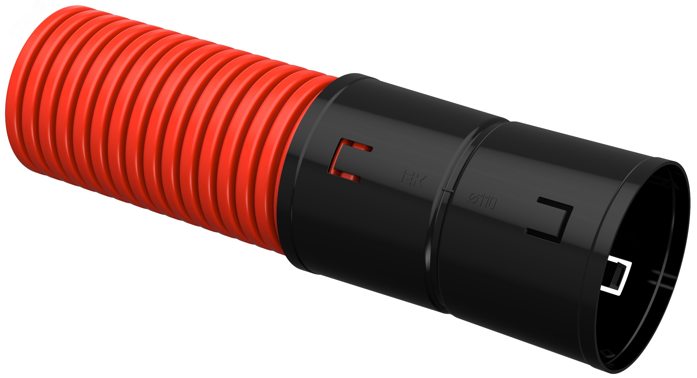 Труба гофрированная двустенная 110мм с протяжкой  с муфтой красная (50м)