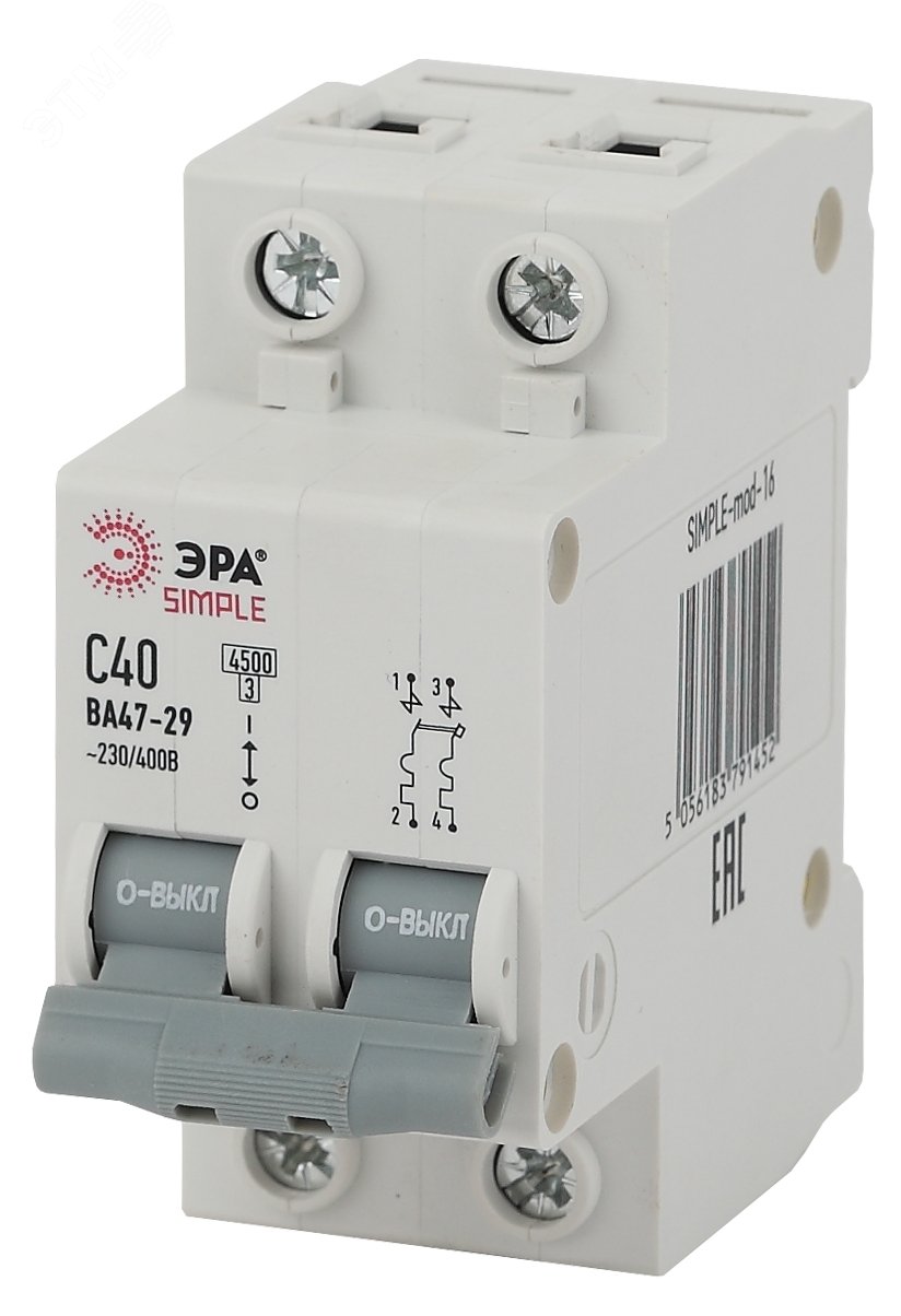 Автоматический выключатель 2P 6А (C) 4,5кА ВА 47-29 (6/90/1800) SIMPLE-mod-10