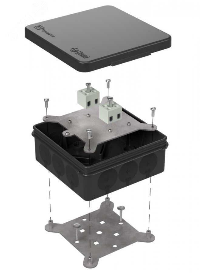 Коробка огнестойкая для о/п двухкомпонентная 60-0303-9005-FR2.5-4 Е15-Е120 100х100х40 RAL9005 Промрукав (17 шт/уп)