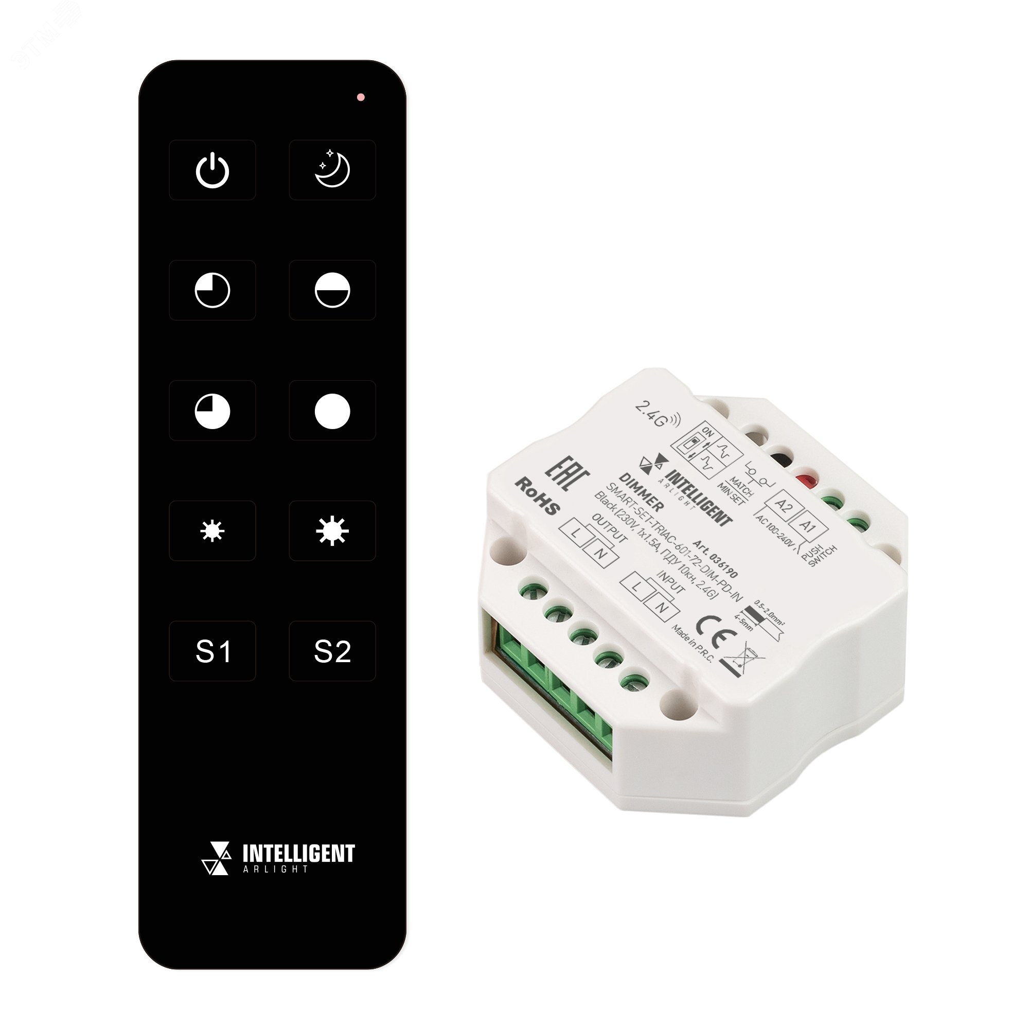 Диммер SMART-SET-TRIAC-601-72-DIM-PD-IN Black (230V, 1x1.5A, ПДУ 10кн, 2.4G) (IARL, IP20 Пластик, 5 лет)