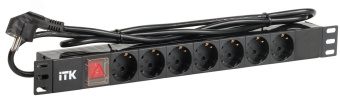 Блок распределения питания PDU 7 розеток DIN49440 с LED выключателем 1U шнур 2м вилка профиль из ПВХ черный (нем.станд)
