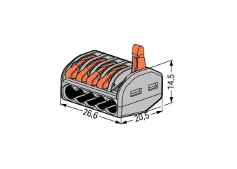 222-415 5-ти контактная, многоразовая, 32A 400V - клемма WAGO 222-415