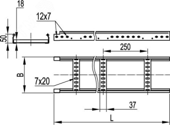 Лоток лестничный 500х50х3000мм Стандарт