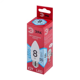 Лампа светодиодная Е27 8 Вт свеча нейтральный белый свет RED LINE LED B35-8W-840-E27 R E27 / ЭРА