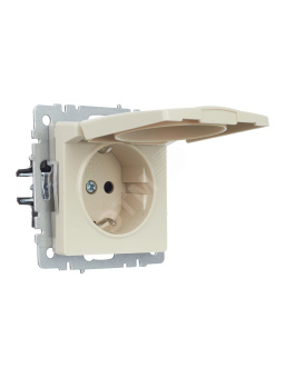 BRITE Розетка с заземлением с защитными шторками и крышкой 16А IP44 РСбш10-3-44-БрКр бежевый