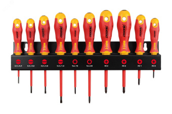 Набор отверток диэлектрических SL/PZ/PH/Tx Ergonic на стальной стойке, 10 шт
