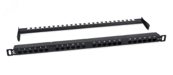 Патч-панель высокой плотности 19' (0,5U), 24 порта RJ-45, категория 5e, Dual IDC,180 градусов, с задним кабельным организатором