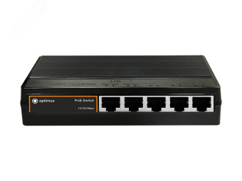 Коммутатор неуправляемый PoE 4 порта 100 Мб/с RJ45, 65 Вт